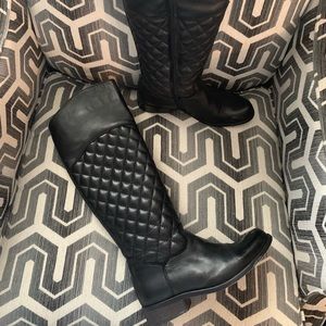 black leather quilted Steve Madden riding boots